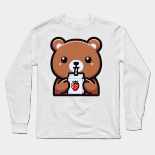 Cute Bear with Juice Box Long Sleeve T-Shirt